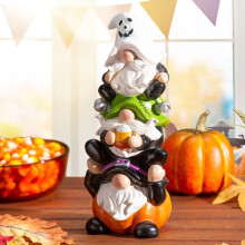 Statue de gnome d'Halloween amusante à 3 niveaux pour la décoration de la maison et du jardin