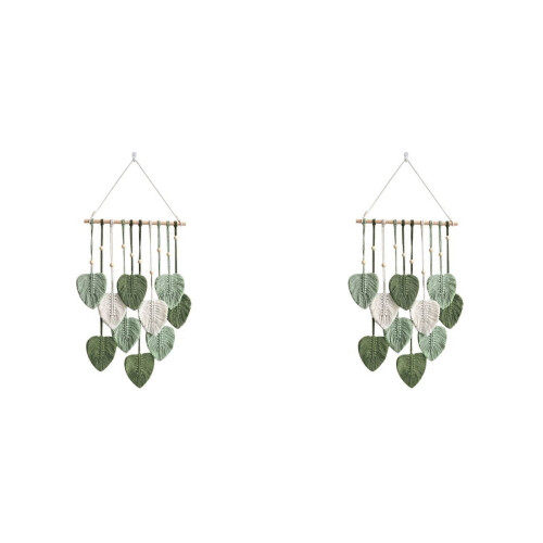Decorazione da parete in macramè a forma di foglia, stile boho, 2 pezzi