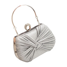 Women Shoulder Purses Glittering Handbag Pleated Evening-Silver