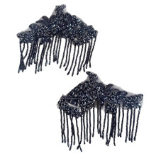 2PCS Glass Rhinestones Fringe Trim With Crystals Beads For-Grey