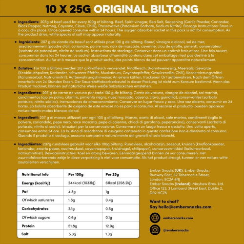 Beef Biltong Original 250g Box 1