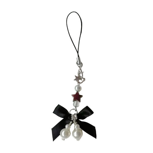 Elegant Pearls Bowknot Keychain Portable Accessory for-Black