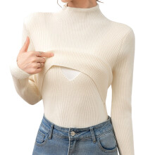 Insulated Breastfeeding Sweater Nursing-Milky apricot color M