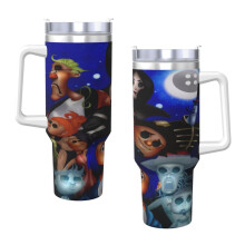 Pahar izolat Coraline, 40 oz, cu mâner și capac cu pai
