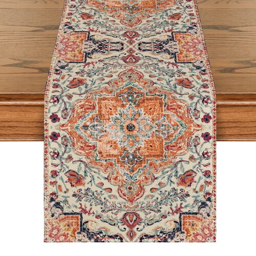 Caminho de mesa estilo boho campestre, 108 x 13 polegadas