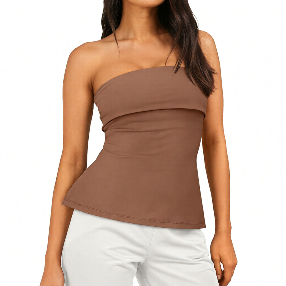 ï¼ä¸ä»¶ï¼Women's strapless off-shoulder backless cute-dark brown S