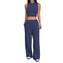 Women's two-piece casual sleeveless sportswear set-navy blue M