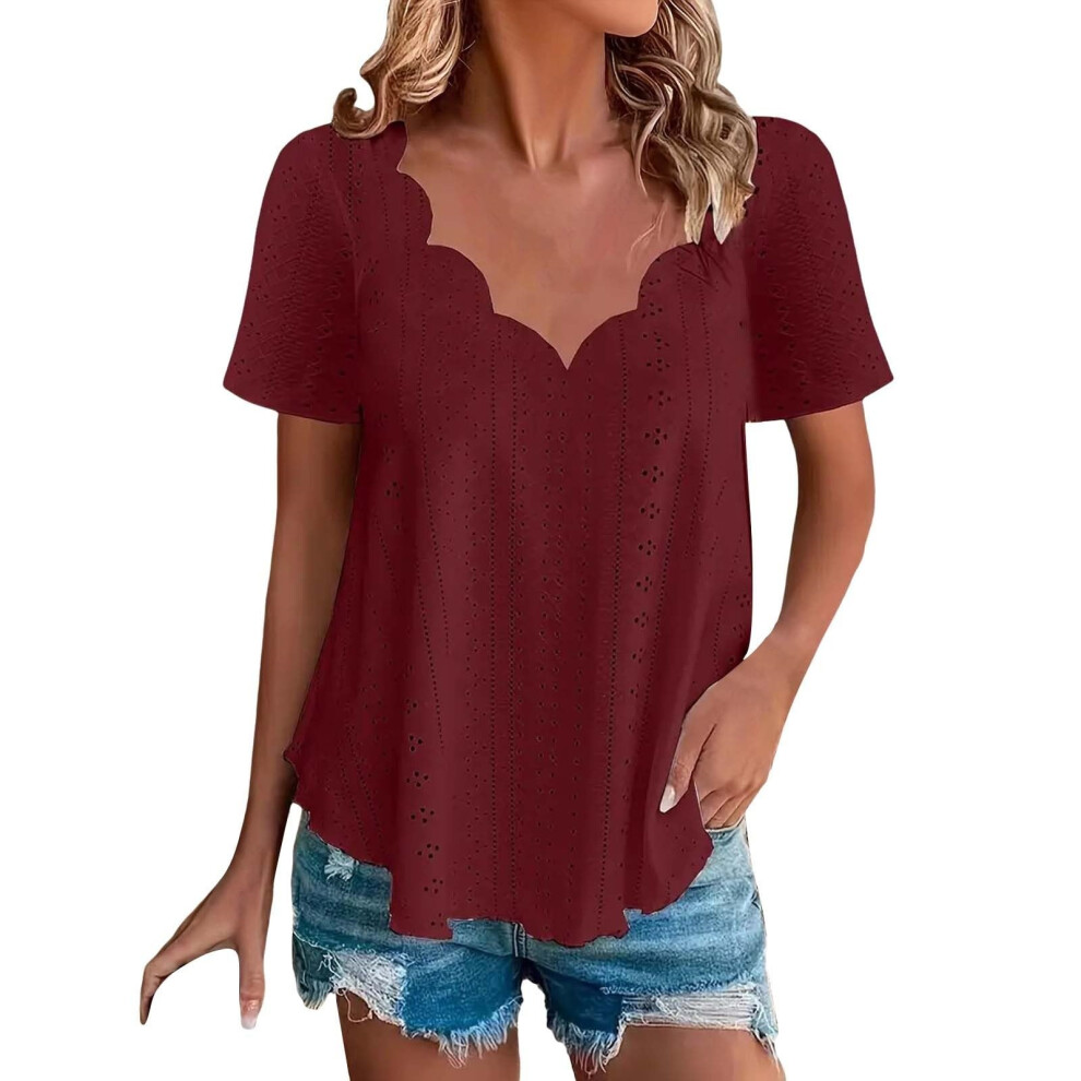 Burgundy Women's Comfortable And Breathable Short-Sleeve- Xl