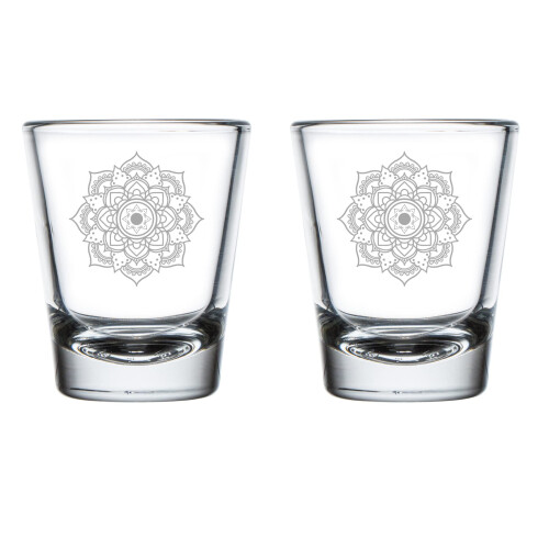 Schnapsgläser-Set mit Mandala-Blumenmuster, 2 Stück, 50 ml