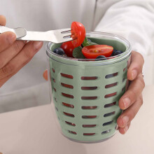 Pot de conservation pour salade de fruits frais avec couvercle, fourchette et panier d'égouttage
