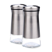 Ensemble de salière et poivrière en acier inoxydable avec base en verre