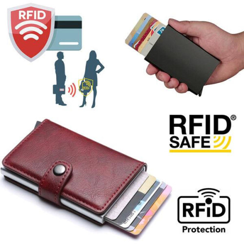 RFID-Schutzgeldbörse für 5 Karten – Echtes Leder, Rot