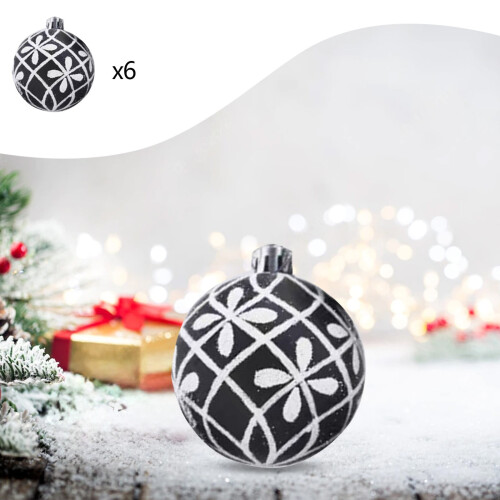 Christmas Tree Ornaments Black White Matte Snowflake 6PCS