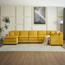 Sofá modular seccional de pana LUCKHAO de 6 plazas con
