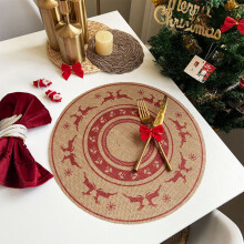 Kerstplacemats rond geweven rood sneeuwvlok rendier