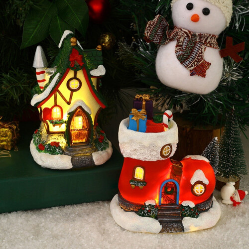 Kerstdorpje met huisje van hars en LED-verlichting 2