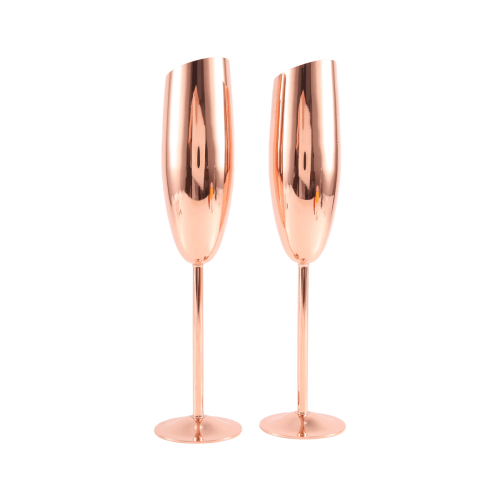 Champagnefløyter i rustfritt stål i roségull, sett med 2 1