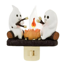 Nocne światło ogniska z duchem na Halloween, 3D LED z migoczącym płomieniem