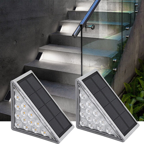 Solar trapverlichting warm wit driehoekig 2-pack