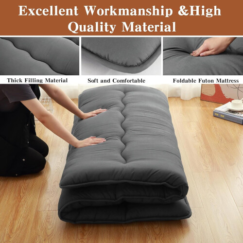 futon japonais pliable, taille une place, gris foncé 1