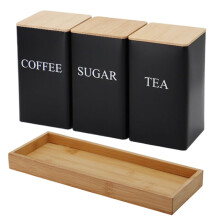 Ensemble de 3 boîtes à thé et à café avec couvercle en bambou