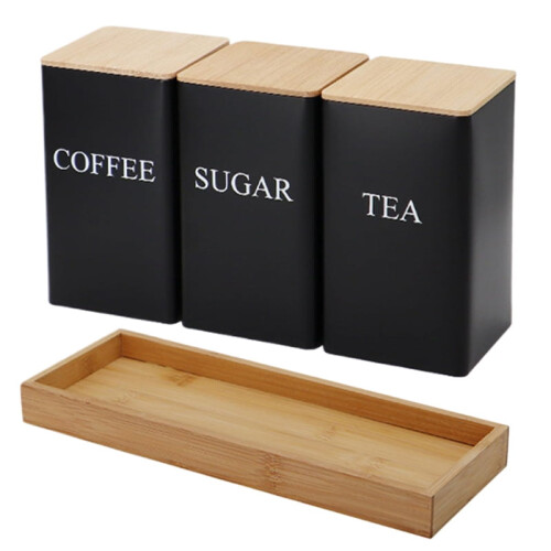 Ensemble de 3 boîtes à thé et à café avec couvercle en bambou