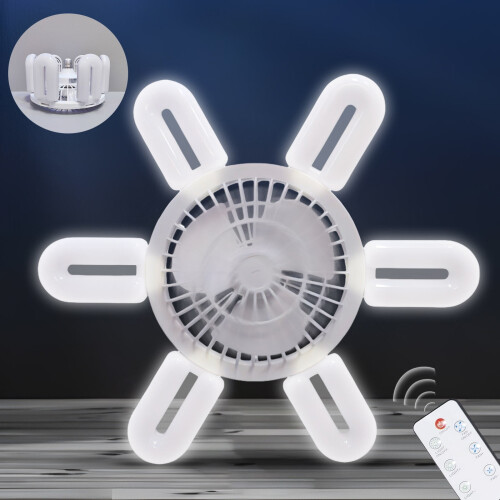Ventilateur de plafond pliable en forme de U avec éclairage LED, télécommande et 6 pales