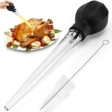 Jeringa para pavo con brocha, negra, 18 cm