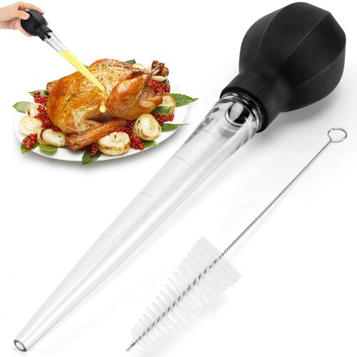 Jeringa para pavo con brocha, negra, 18 cm
