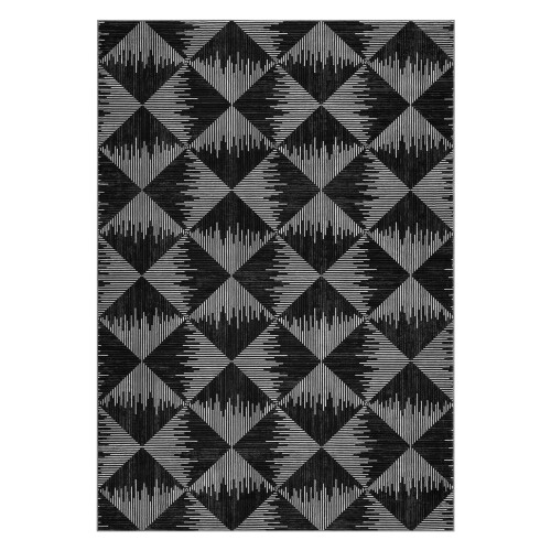 Washable area rug modern geometric black 5x7 ft