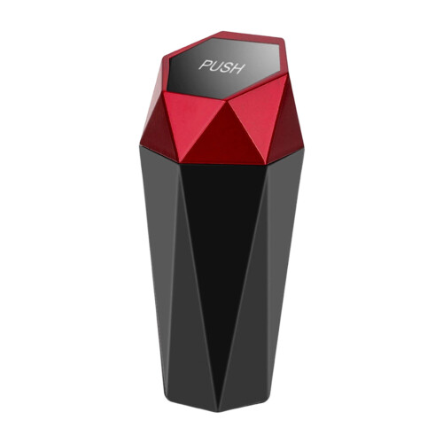 Car Small Bin Cup Holders Portable Small ABS Trash Can For-Red