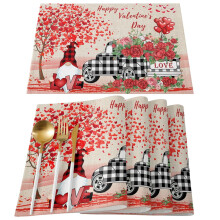 Set van 4 placemats van jute voor Valentijnsdag, 30 x 45 cm