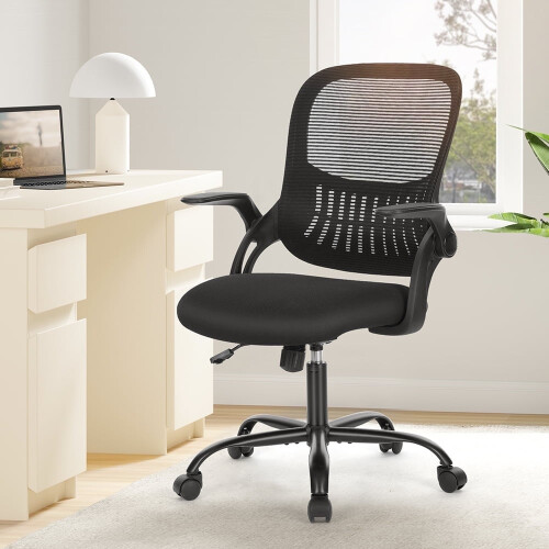 Ergonomic Office Chair Black Mid-Back with Lumbar Support