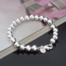 Silver Beaded Bracelet for Women 8 mm