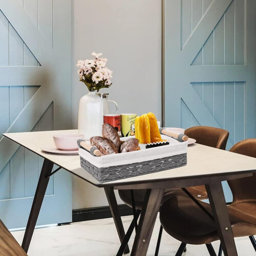 Wicker Storage Basket Grey Set of 2 1