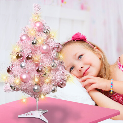 Pink Tabletop Christmas Tree with LED Lights 12in 1