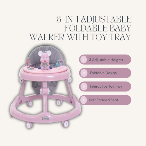 Foldable Baby Walker with Music Pink 1