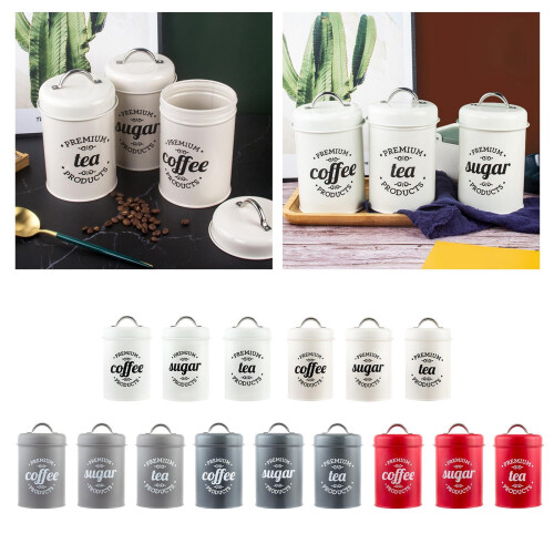 Coffee and sugar storage set metal 3 pcs 1200ml 1