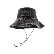 Trendy Distressed Blue Denims Bucket Hat Outdoor Cycling-Black