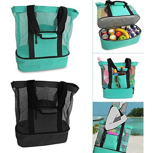 Bolso de playa de malla con compartimento isotérmico negro 1