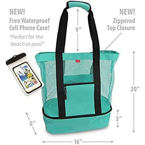 Bolso de playa de malla con compartimento isotérmico negro 2