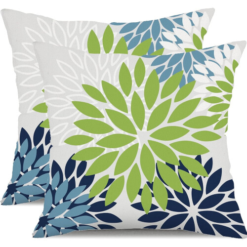 Conjunto de 2 capas de almofada florais verde e azul, 50x50cm (20x20 polegadas).
