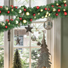 Guirlande de Noël Yescom 9FT pré-illuminée, à piles avec minuterie, décoration intérieure en pin artificiel pour cheminée, escaliers, mur,