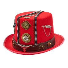 Elegant Heavy Metal Bowler Hat With Zipper Gear Decors-Red