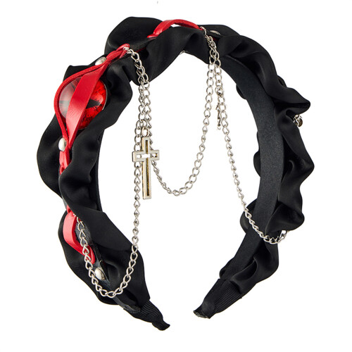 Trendy Punk Chain Headband Soft Comfortable For Long-black red