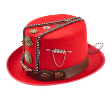 Chapeau haut victorien en métal lourd avec décoration-Rouge