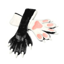 2 Piece Stylish Furry Wrist Gloves Role Play-black white