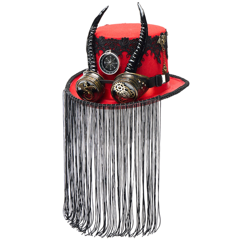 Black Gothic Rock Top Cap With Removable Goggle And-Red 7704001202588