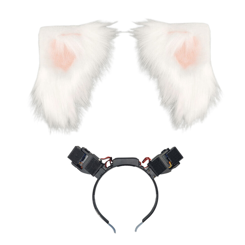 Long Lasting Rechargeable Puss Ear Headgear Hair-white
