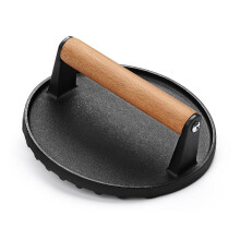 Prensa para hamburguesas de hierro fundido de 18 cm con mango de madera